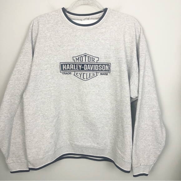 Harley-Davidson Tops - HARLEY DAVIDSON | Gray & Navy Embroidered Sweatshirt Stan’s Women’s Size Large